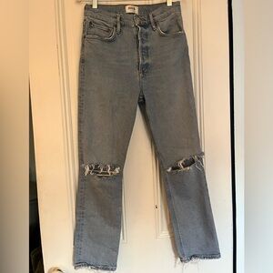 Agolde Light Blue Distressed Straight Jeans